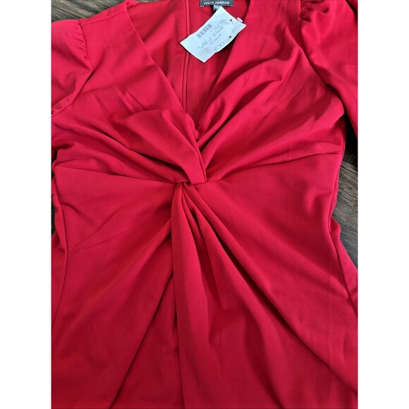julia jordan Women's Puffed-Shoulder Twist-Front Scuba Crepe Dress Red Size 12 - Picture 6 of 10